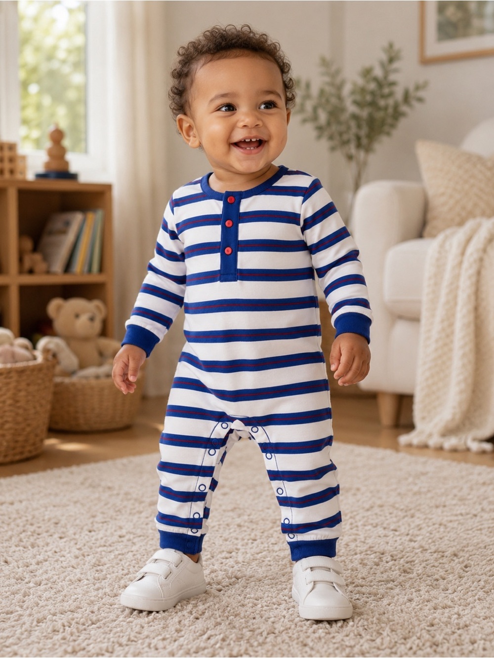 Vintage Lands’ End Made in USA Baby Romper Pajamas 18 Months Striped One Piece